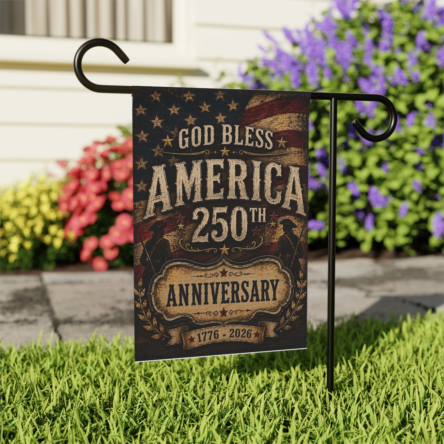 Garden Flag — "God Bless America 250th Anniversary 1776-2026" Patriotic Outdoor Banner