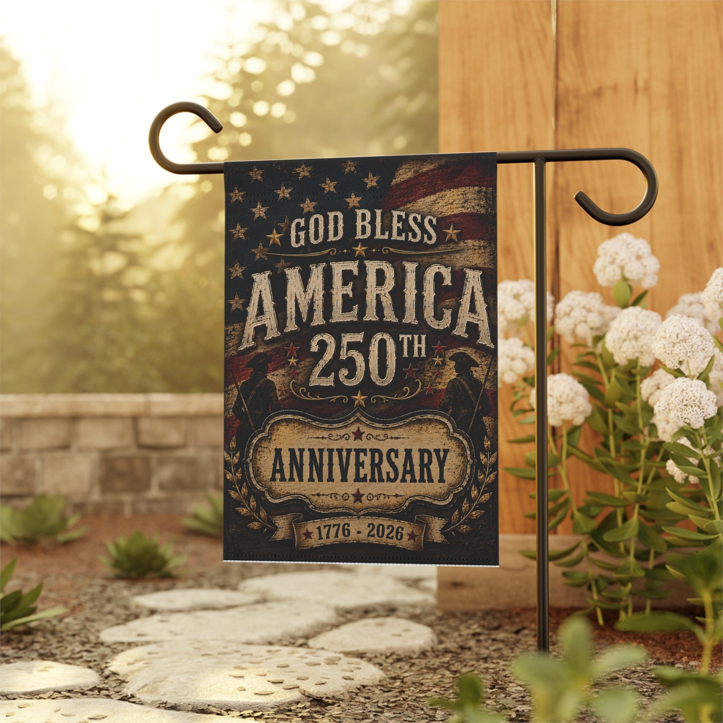 Garden Flag — "God Bless America 250th Anniversary 1776-2026" Patriotic Outdoor Banner