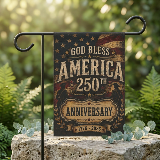Garden Flag — "God Bless America 250th Anniversary 1776-2026" Patriotic Outdoor Banner