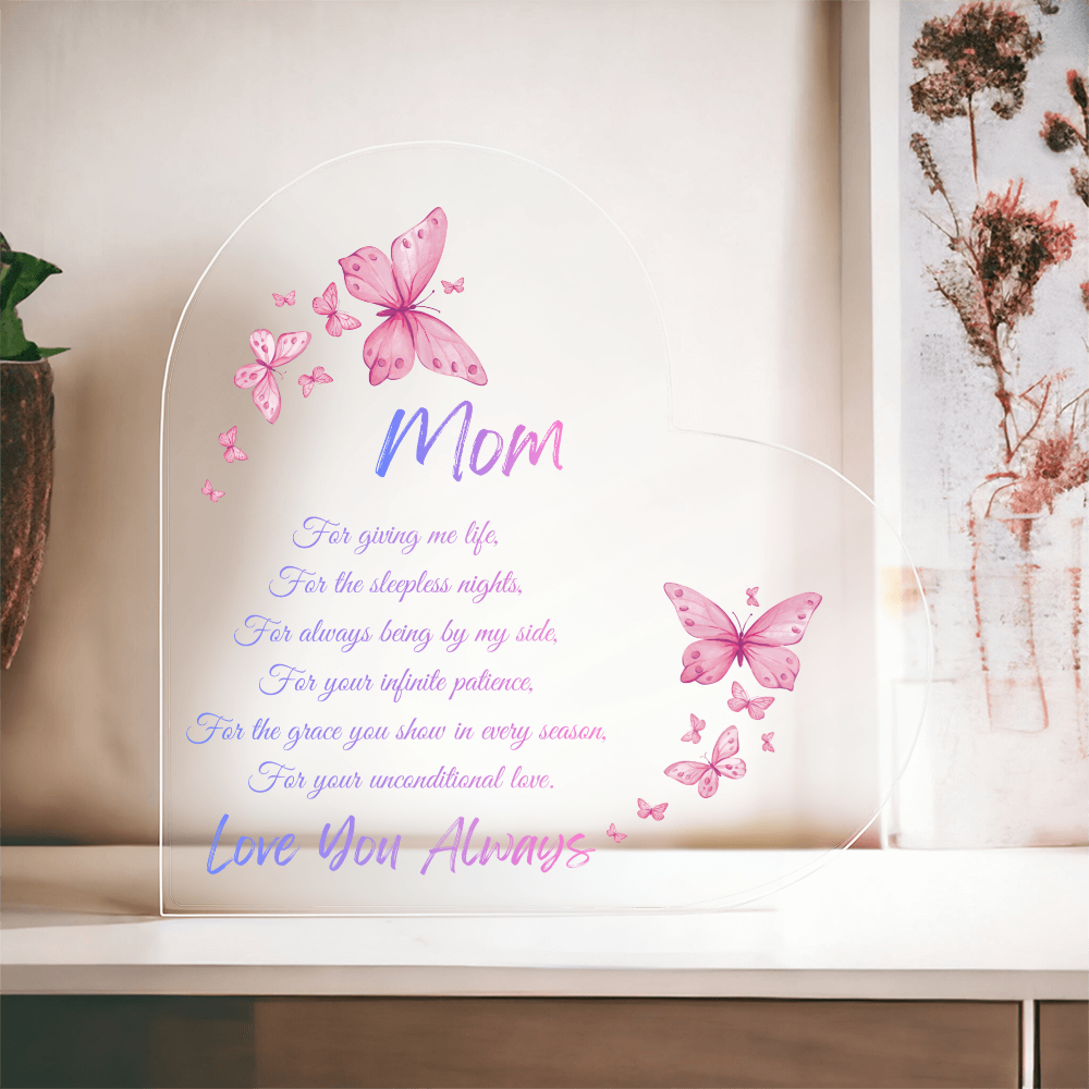 Butterfly Heart Acrylic Keepsake Gift for Mom